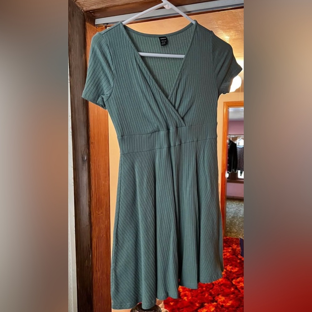 SHEIN Ribbed Green Midi Dress